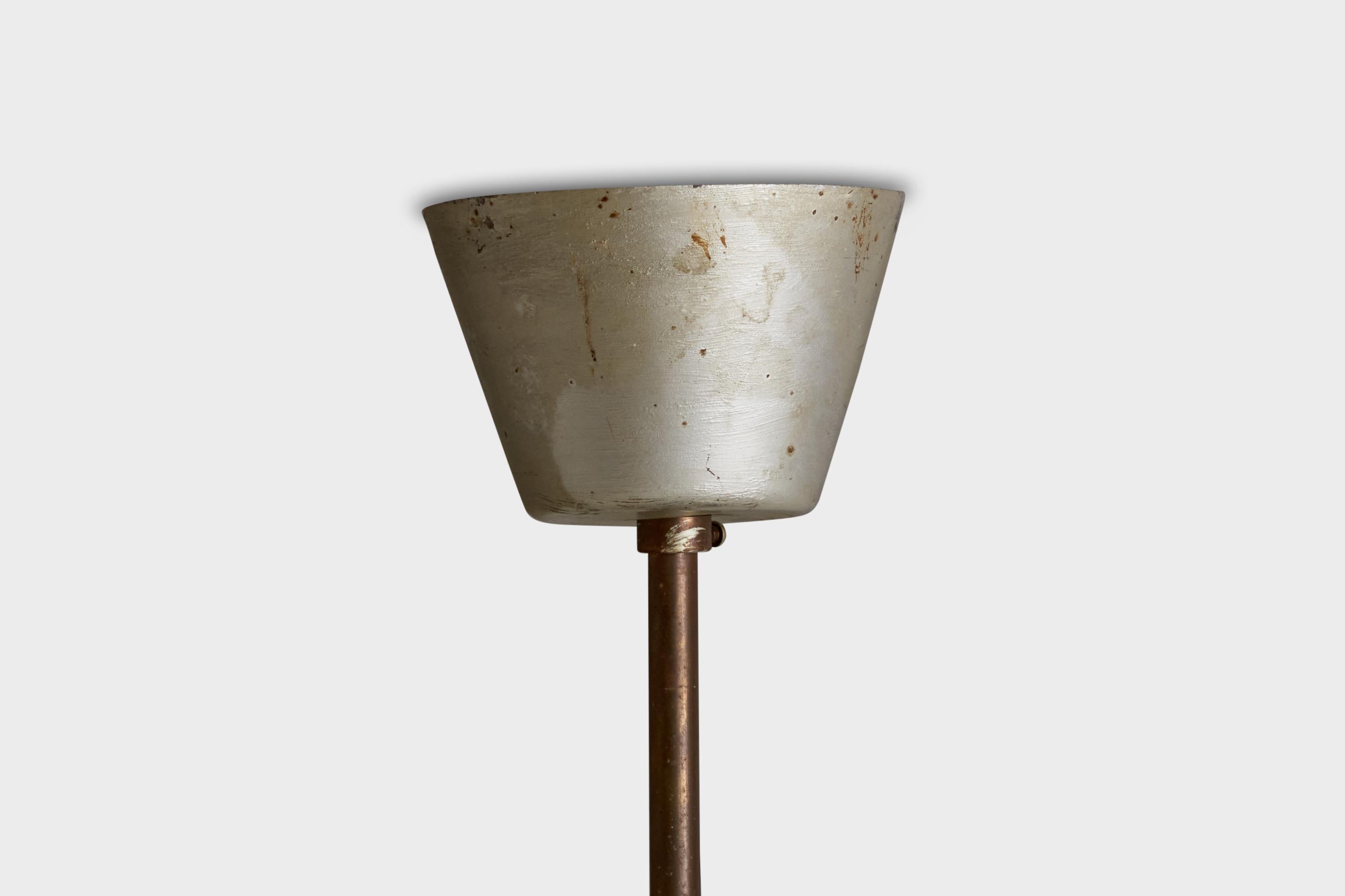 Swedish Designer, Pendant Light, Glass, Brass, Metal, Sweden, 1940s For Sale 2