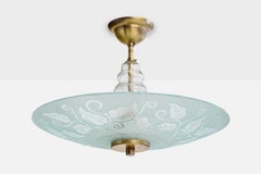 Swedish Designer, Pendant Light, Glass, Brass, Sweden, 1940s