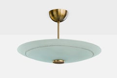 Swedish Designer, Pendant Light, Glass, Brass, Sweden, 1940s