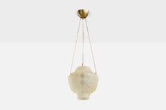 Swedish Designer, Pendant Light, Glass, Brass, Sweden, 1940s