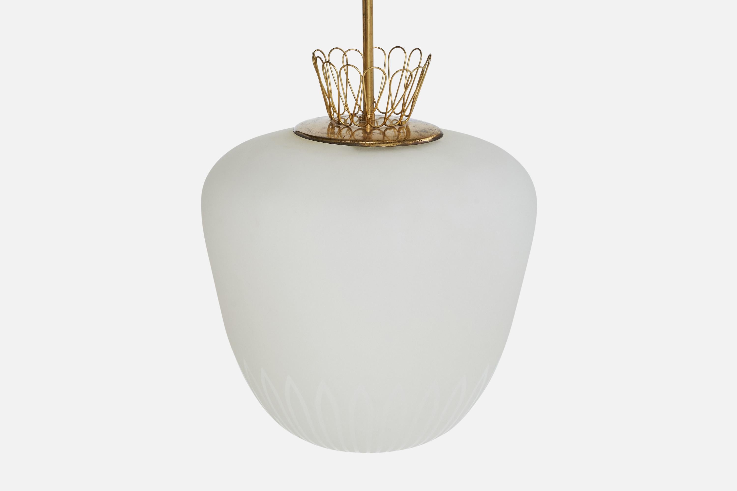 Swedish Designer, Pendant Light, Glass, Brass, Sweden, 1940s In Good Condition For Sale In High Point, NC