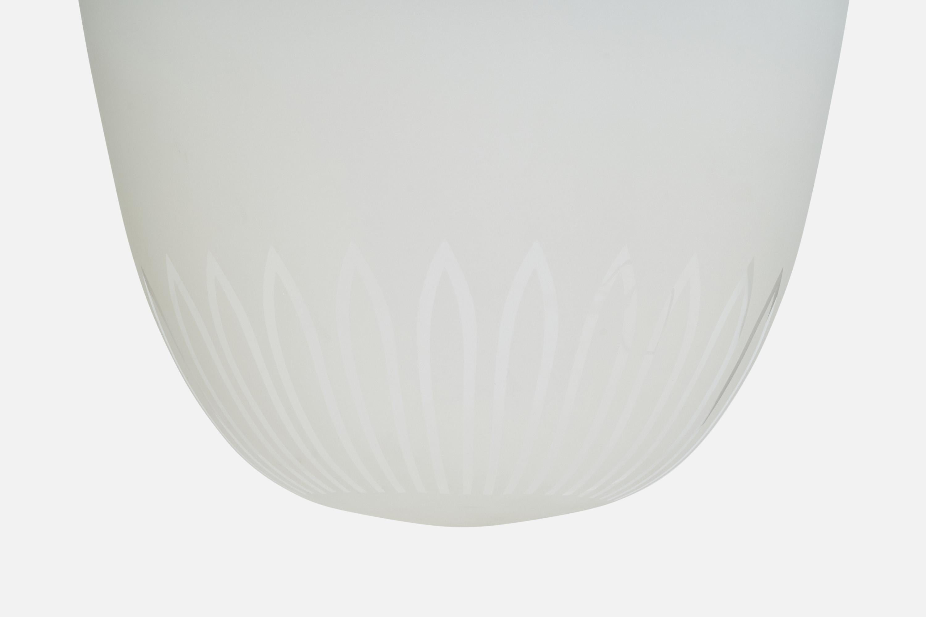 Mid-20th Century Swedish Designer, Pendant Light, Glass, Brass, Sweden, 1940s For Sale