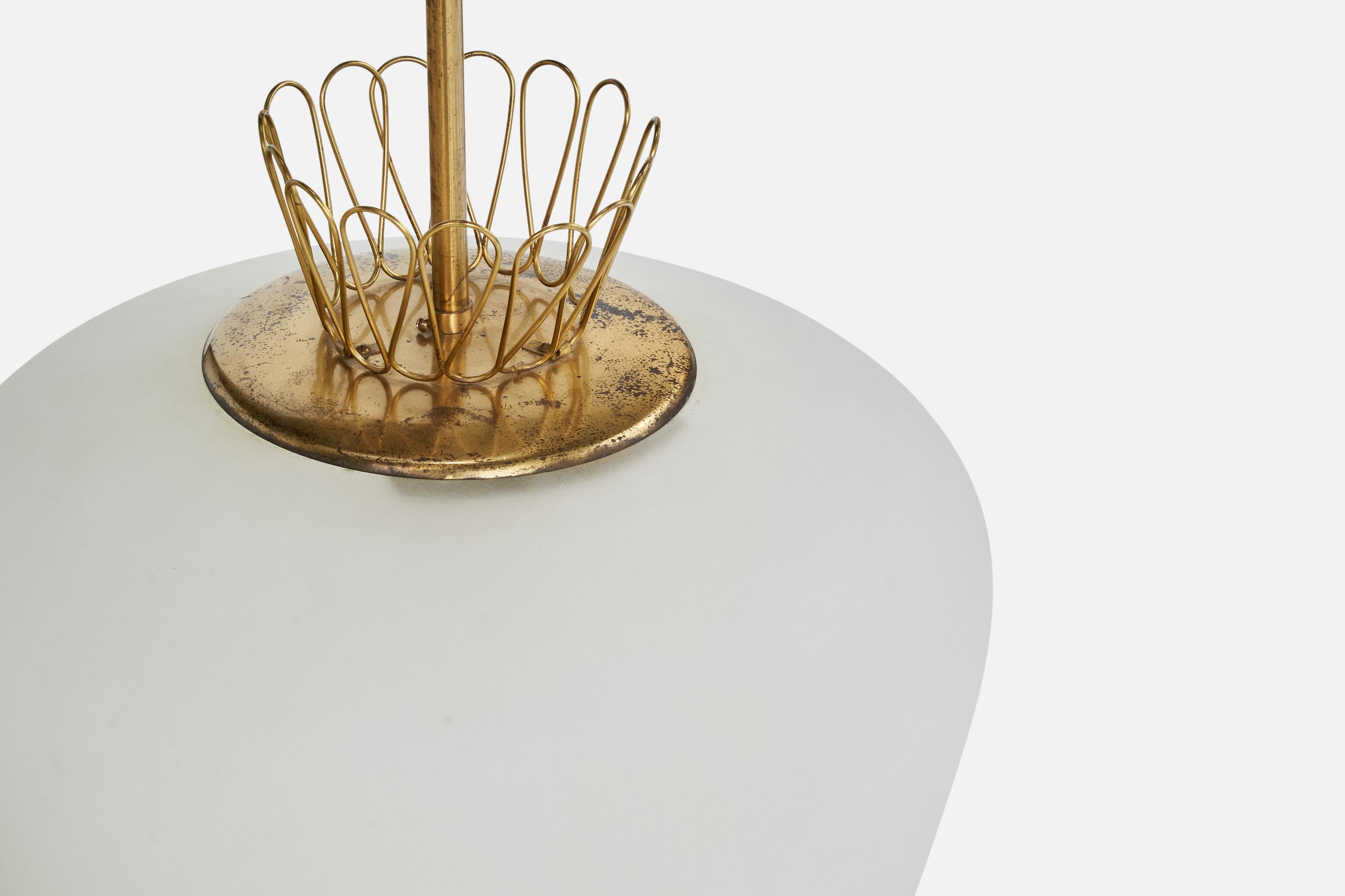 Swedish Designer, Pendant Light, Glass, Brass, Sweden, 1940s For Sale 1