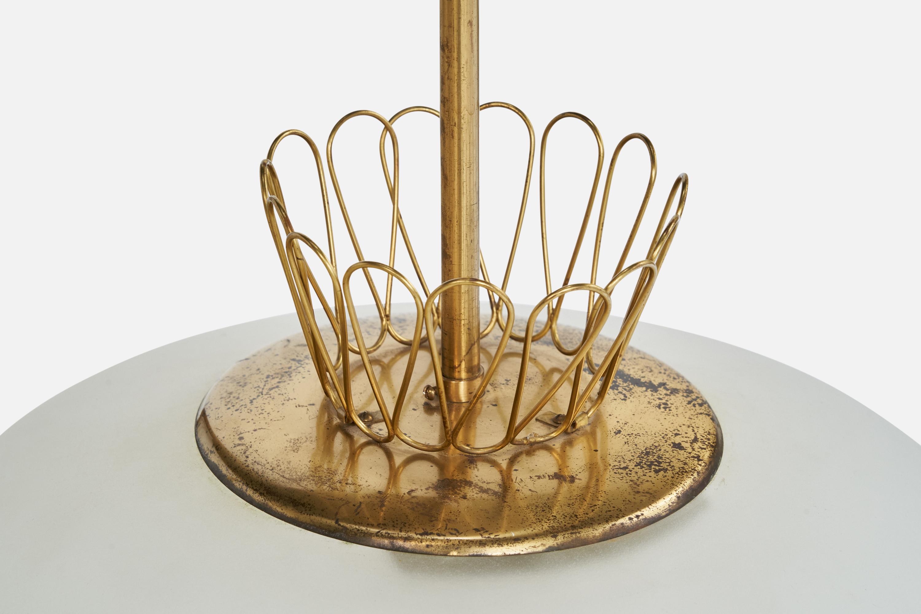 Swedish Designer, Pendant Light, Glass, Brass, Sweden, 1940s For Sale 2