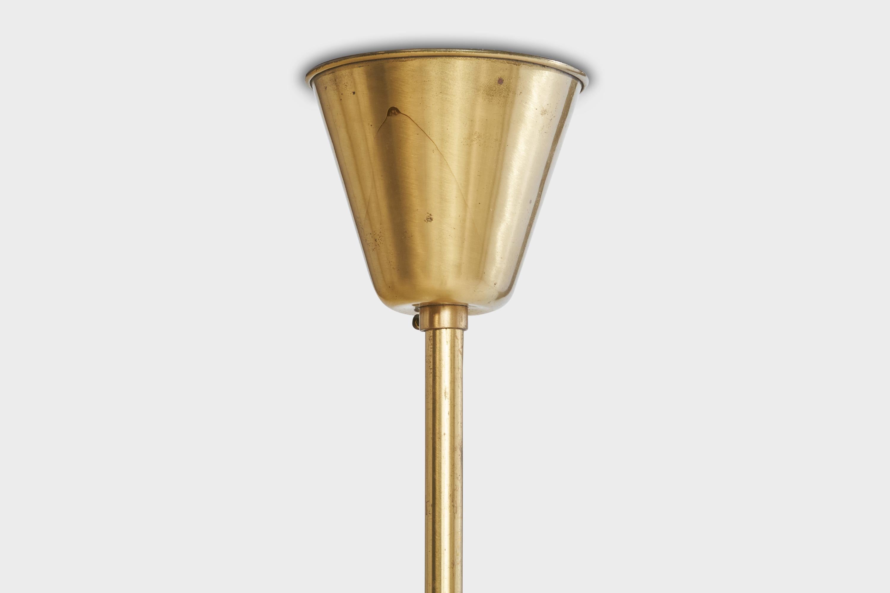 Swedish Designer, Pendant Light, Glass, Brass, Sweden, 1940s For Sale 3