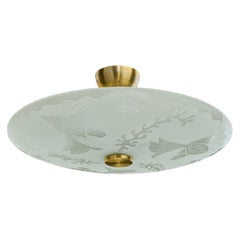 Swedish Designer, Pendant Light, Glass, Brass, Sweden, 1940s