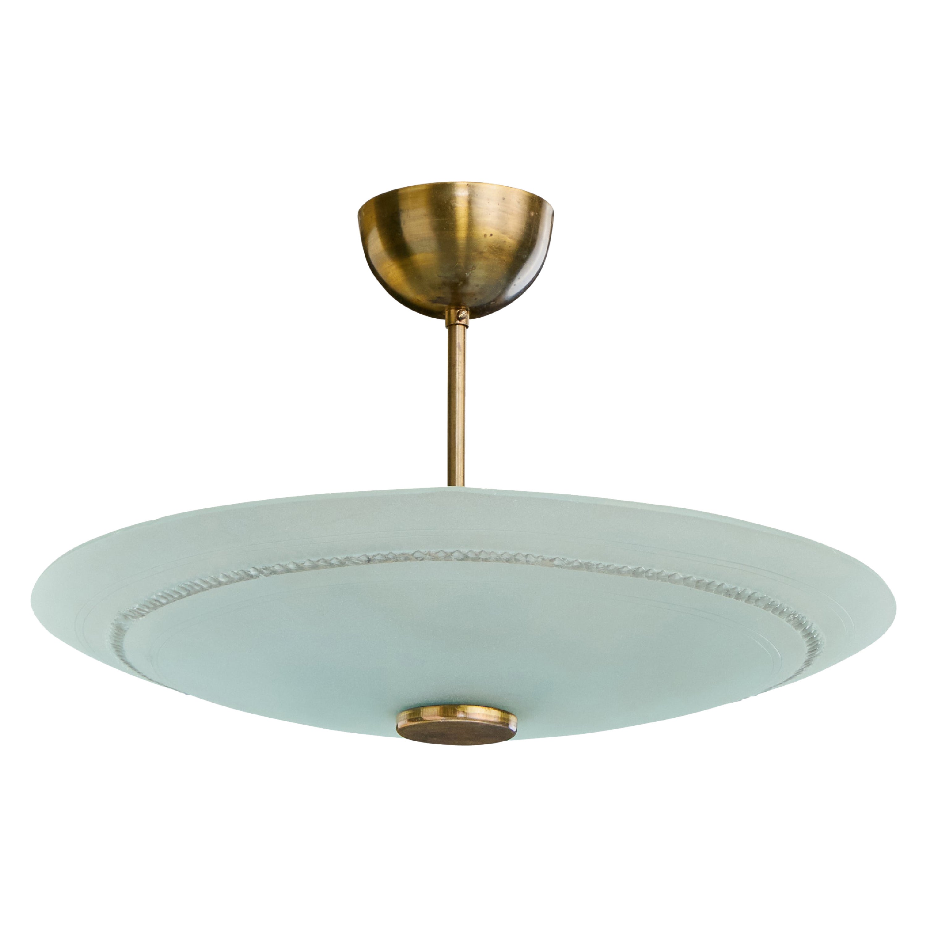 Swedish Designer, Pendant Light, Glass, Brass, Sweden, 1940s