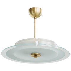Swedish Designer, Pendant Light, Glass, Brass, Sweden, 1940s