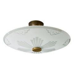 Swedish Designer, Pendant Light, Glass, Brass, Sweden, 1940s
