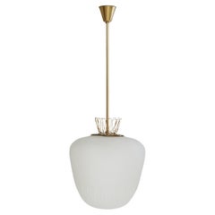 Swedish Designer, Pendant Light, Glass, Brass, Sweden, 1940s