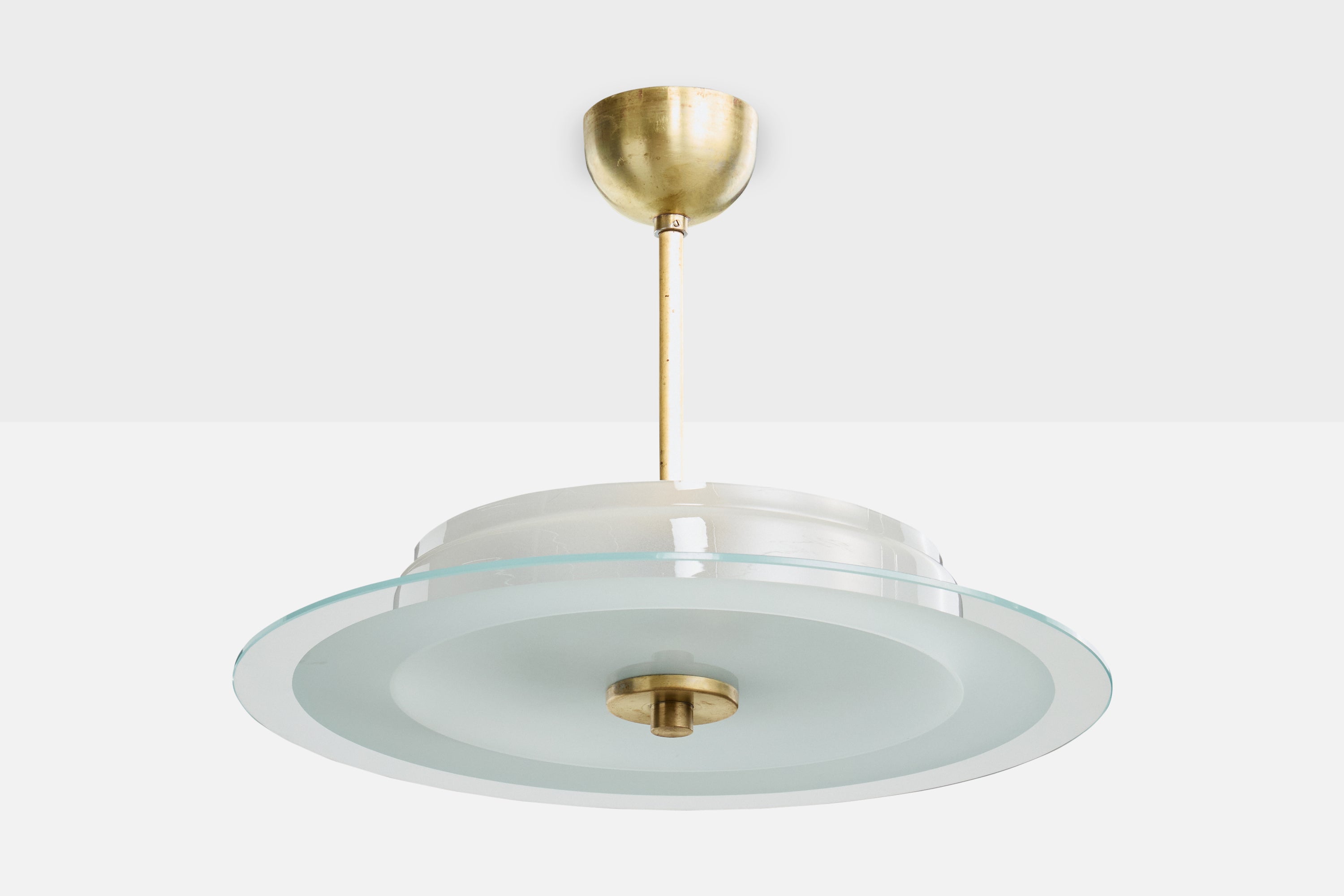 Swedish Designer, Pendant Light, Glass, Brass, Sweden, 1940s