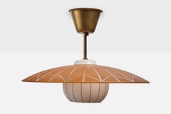 Swedish Designer, Pendant Light, Glass, Brass, Sweden, 1950s