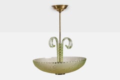 Schwedischer Designer, Pendelleuchte, Glas, Messing, Schweden, 1950er Jahre