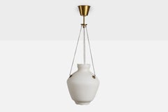 Swedish Designer, Pendant Light, Glass, Brass, Sweden, 1950s