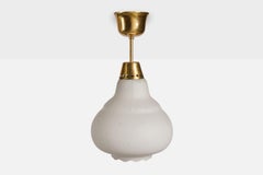 Swedish Designer, Pendant Light, Glass, Brass, Sweden, 1950s