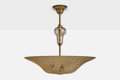 Swedish Designer, Pendant Light, Glass, Brass, Sweden, 1950s
