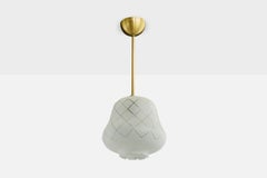 Swedish Designer, Pendant Light, Glass, Brass, Sweden, 1950s
