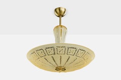 Swedish Designer, Pendant Light, Glass, Brass, Sweden, 1950s