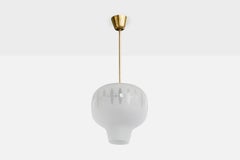 Swedish Designer, Pendant Light, Glass, Brass, Sweden, 1950s