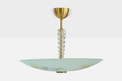 Swedish Designer, Pendant Light, Glass, Brass, Sweden, 1950s
