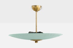Swedish Designer, Pendant Light, Glass, Brass, Sweden, 1950s