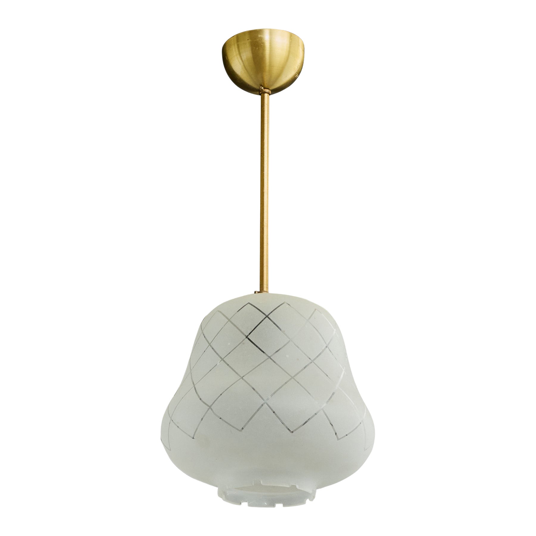 Swedish Designer, Pendant Light, Glass, Brass, Sweden, 1950s