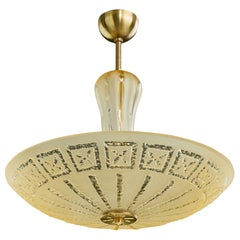 Swedish Designer, Pendant Light, Glass, Brass, Sweden, 1950s