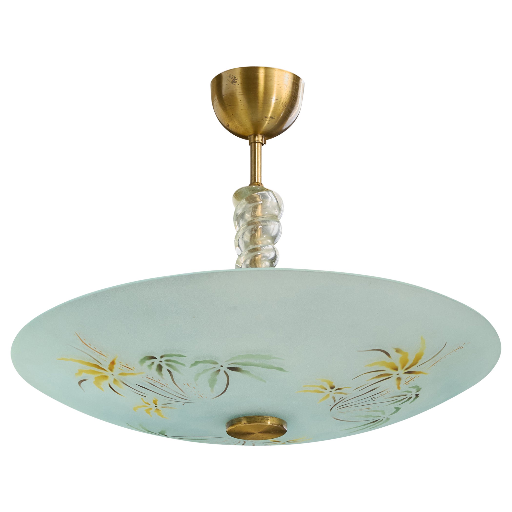 Designer svedese, lampada a sospensione, vetro, ottone, Svezia, anni '50