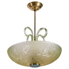 Schwedischer Designer, Pendelleuchte, Glas, Messing, Schweden, 1950er Jahre