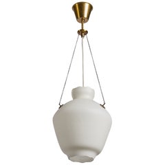 Swedish Designer, Pendant Light, Glass, Brass, Sweden, 1950s