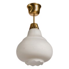 Swedish Designer, Pendant Light, Glass, Brass, Sweden, 1950s