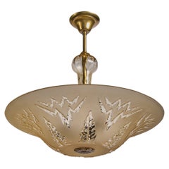 Swedish Designer, Pendant Light, Glass, Brass, Sweden, 1950s
