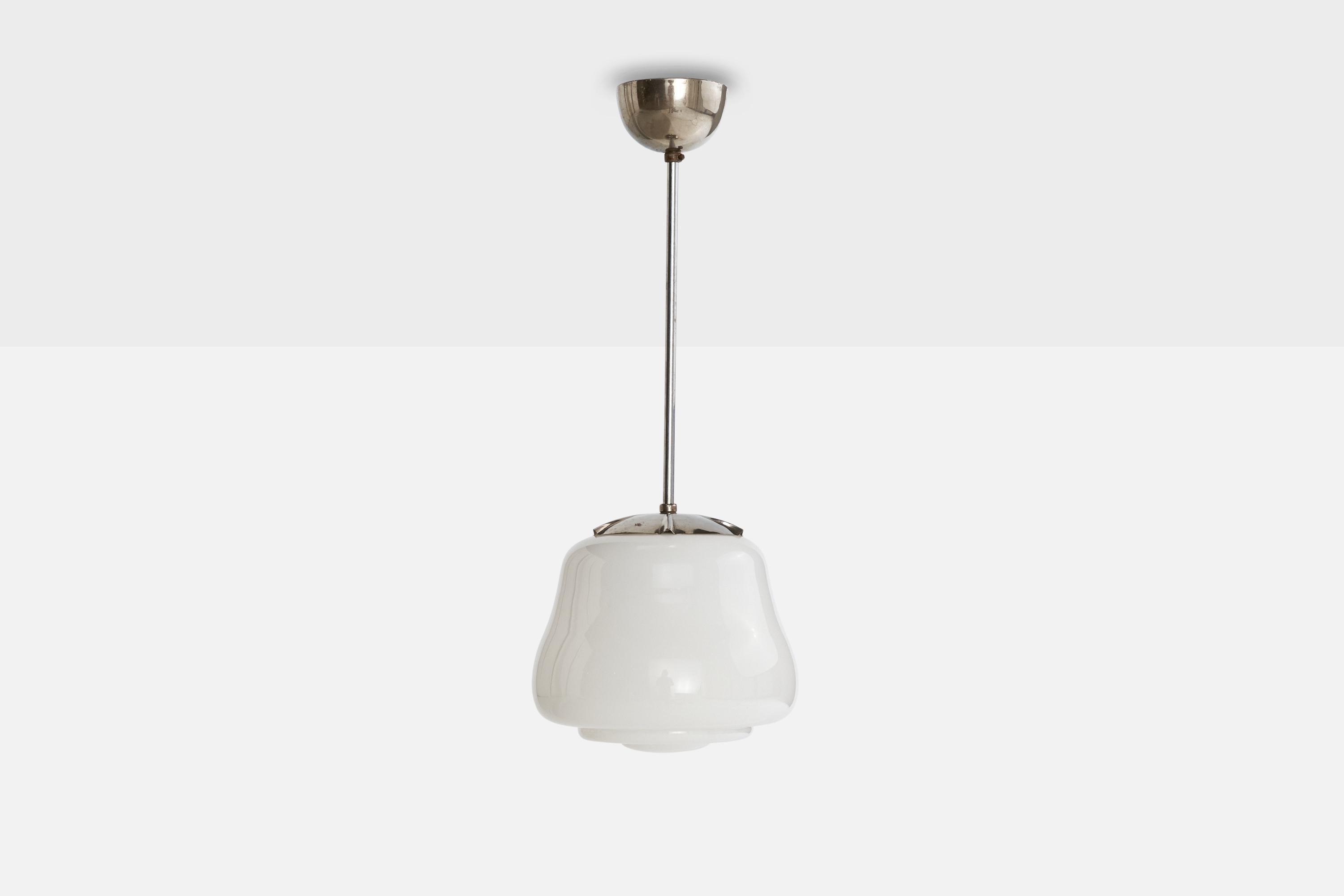 Scandinavo moderno Designer svedese, lampada a sospensione, vetro, cromo, Svezia, anni '30 in vendita