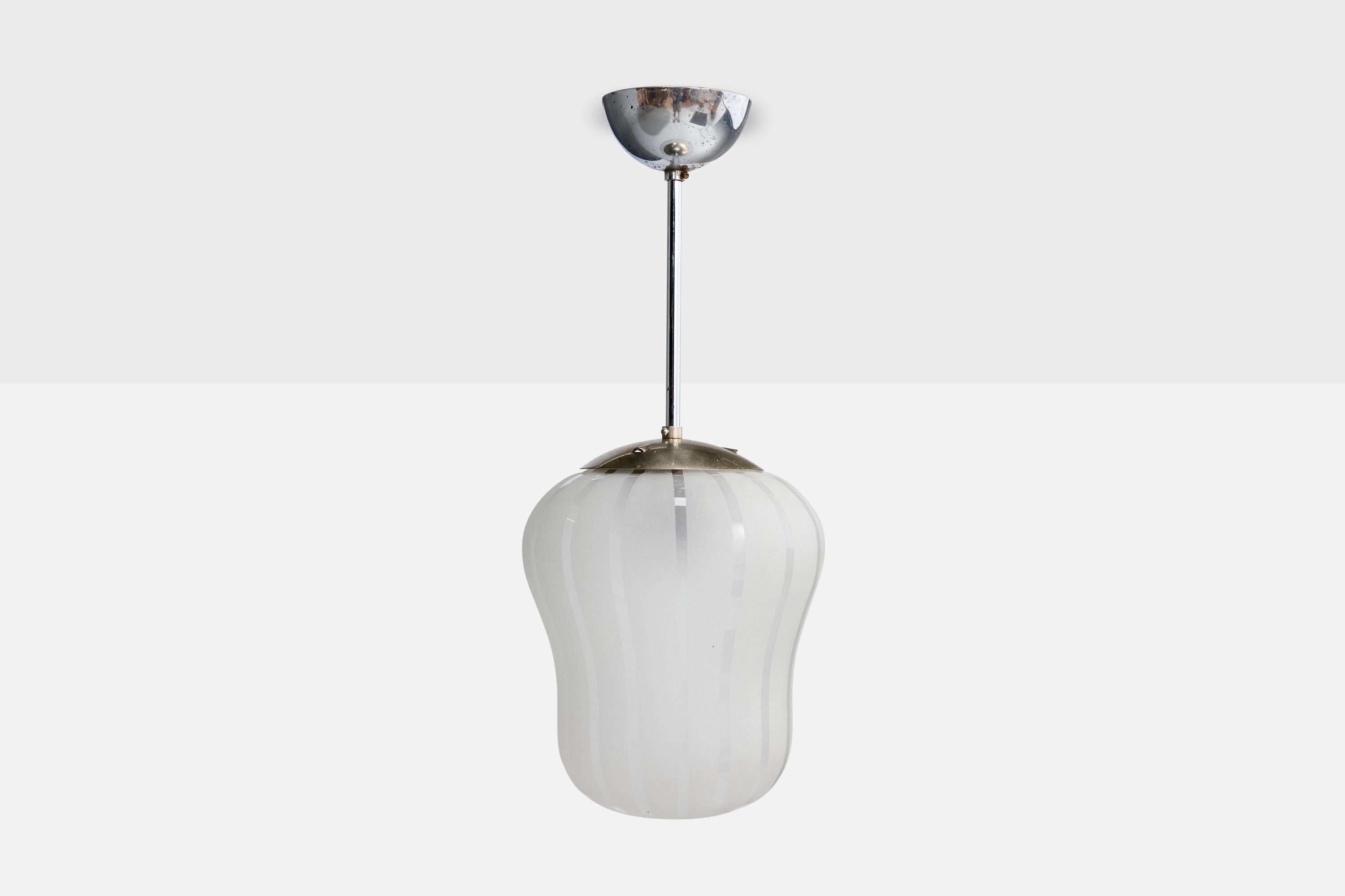 Scandinavo moderno Designer svedese, lampada a sospensione, vetro, cromo, Svezia, anni '30 in vendita