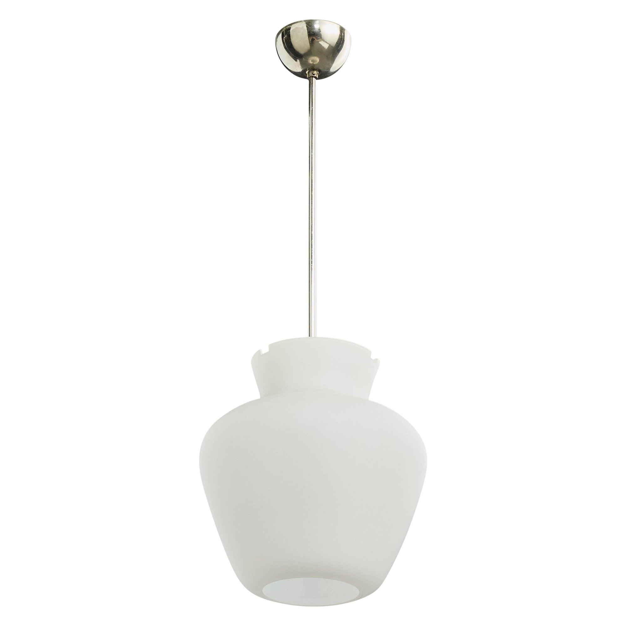 Swedish Designer, Pendant Light, Glass, Chrome, Sweden, 1930s en vente