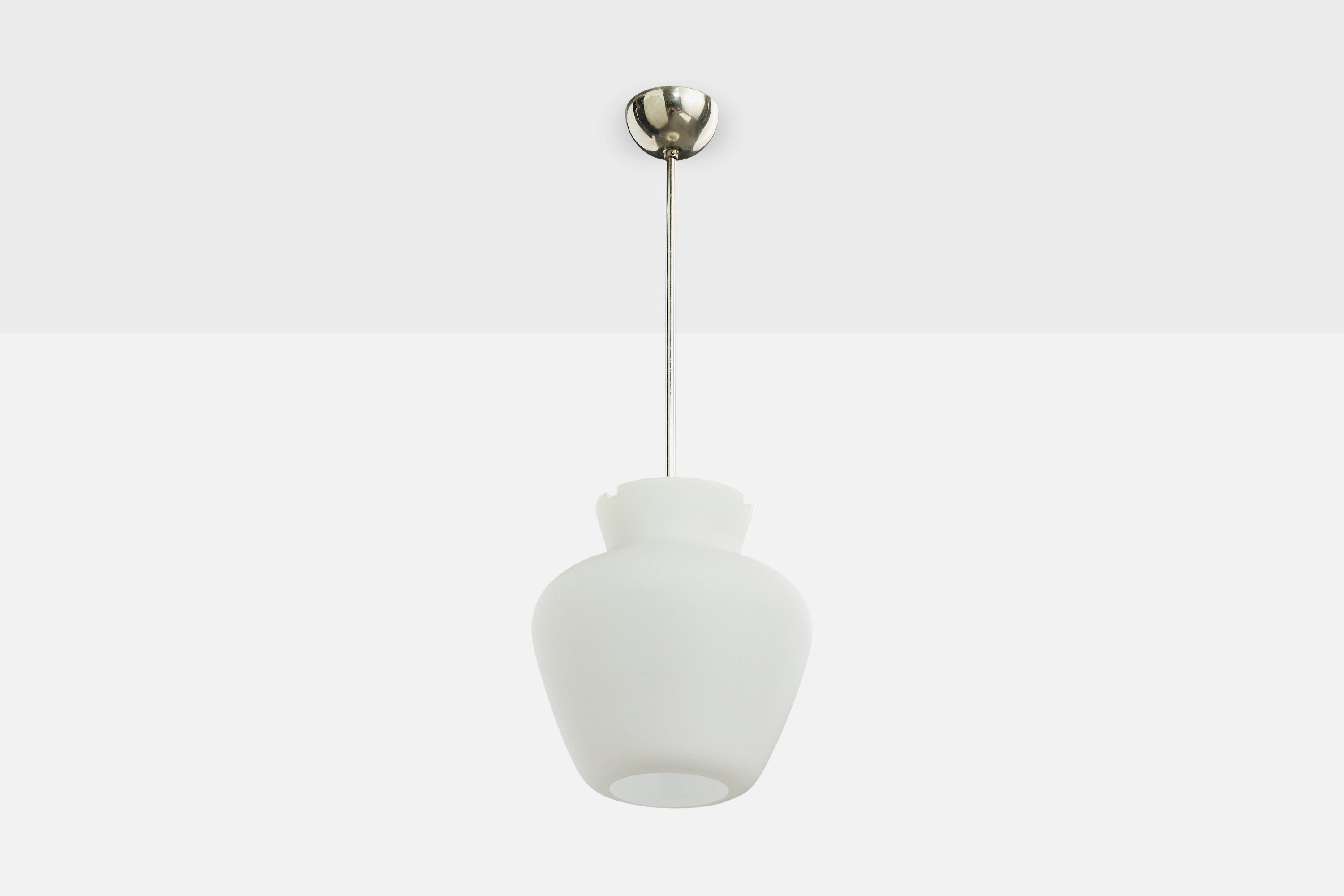 Swedish Designer, Pendant Light, Glass, Chrome, Sweden, 1930s