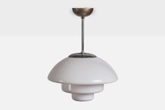 Swedish Designer, Pendant Light, Glass, Metal, Sweden, 1930s