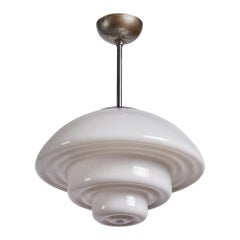 Swedish Designer, Pendant Light, Glass, Metal, Sweden, 1930s
