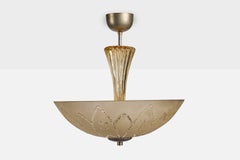 Swedish Designer, Pendant Light, Glass, Metal, Sweden, 1940s
