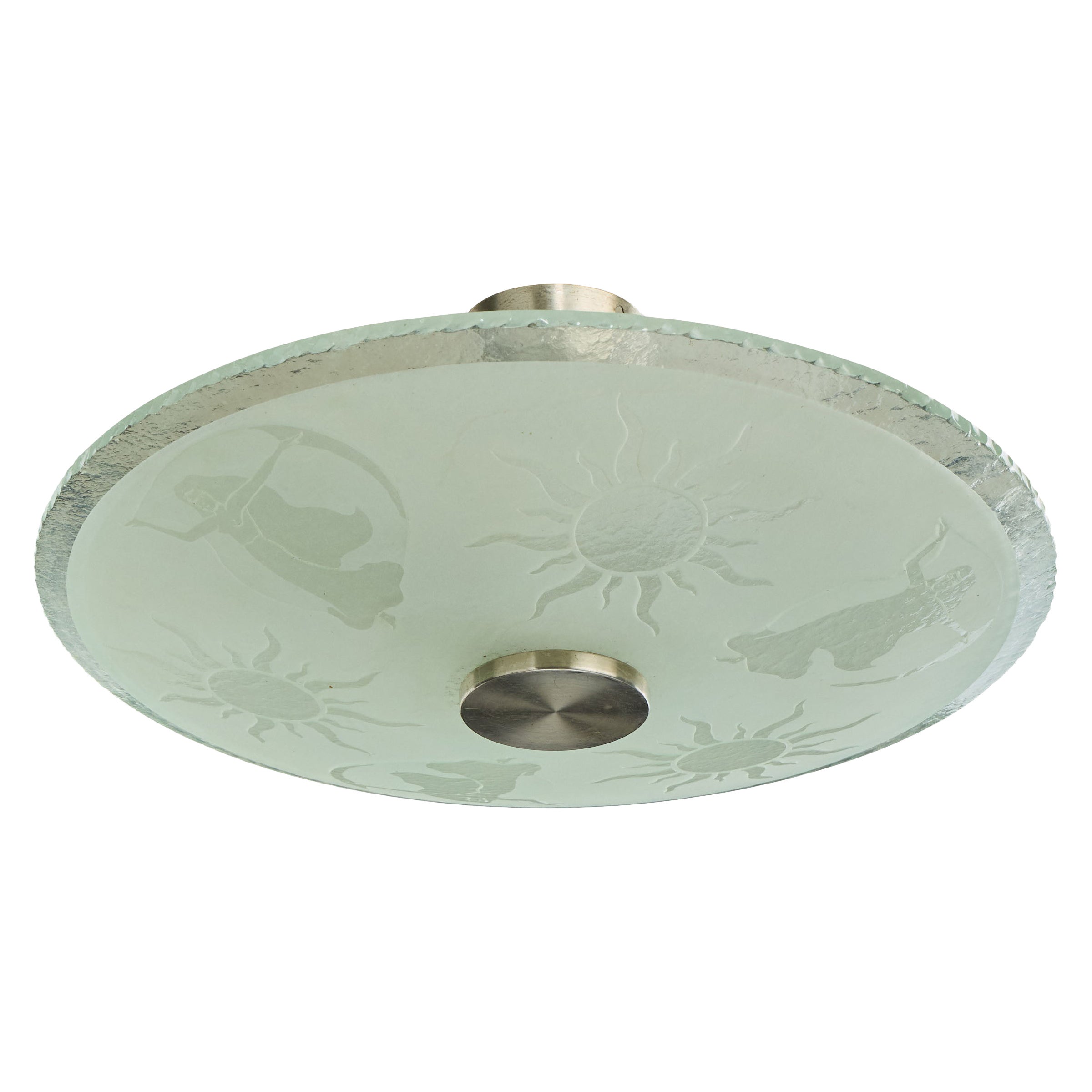 Swedish Designer, Pendant Light, Glass, Metal, Sweden, 1940s For Sale