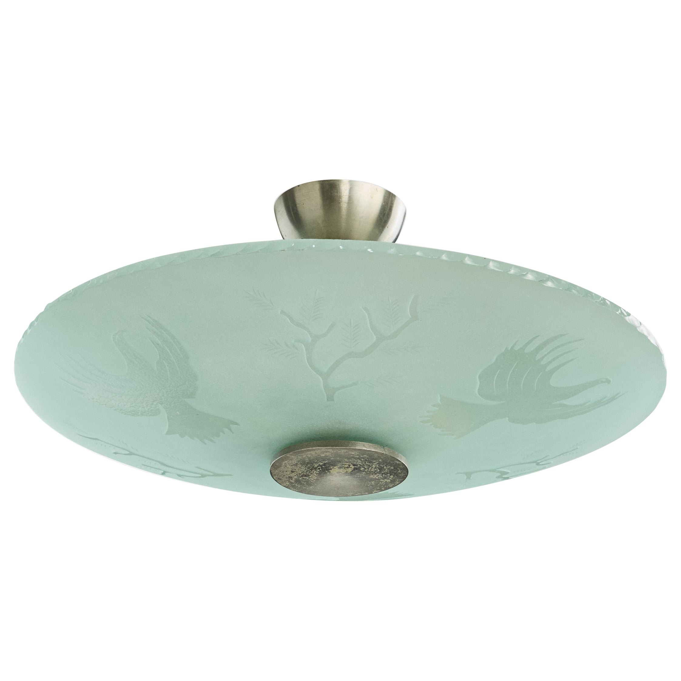 Swedish Designer, Pendant Light, Glass, Metal, Sweden, 1940s