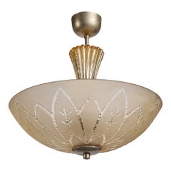 Swedish Designer, Pendant Light, Glass, Metal, Sweden, 1940s