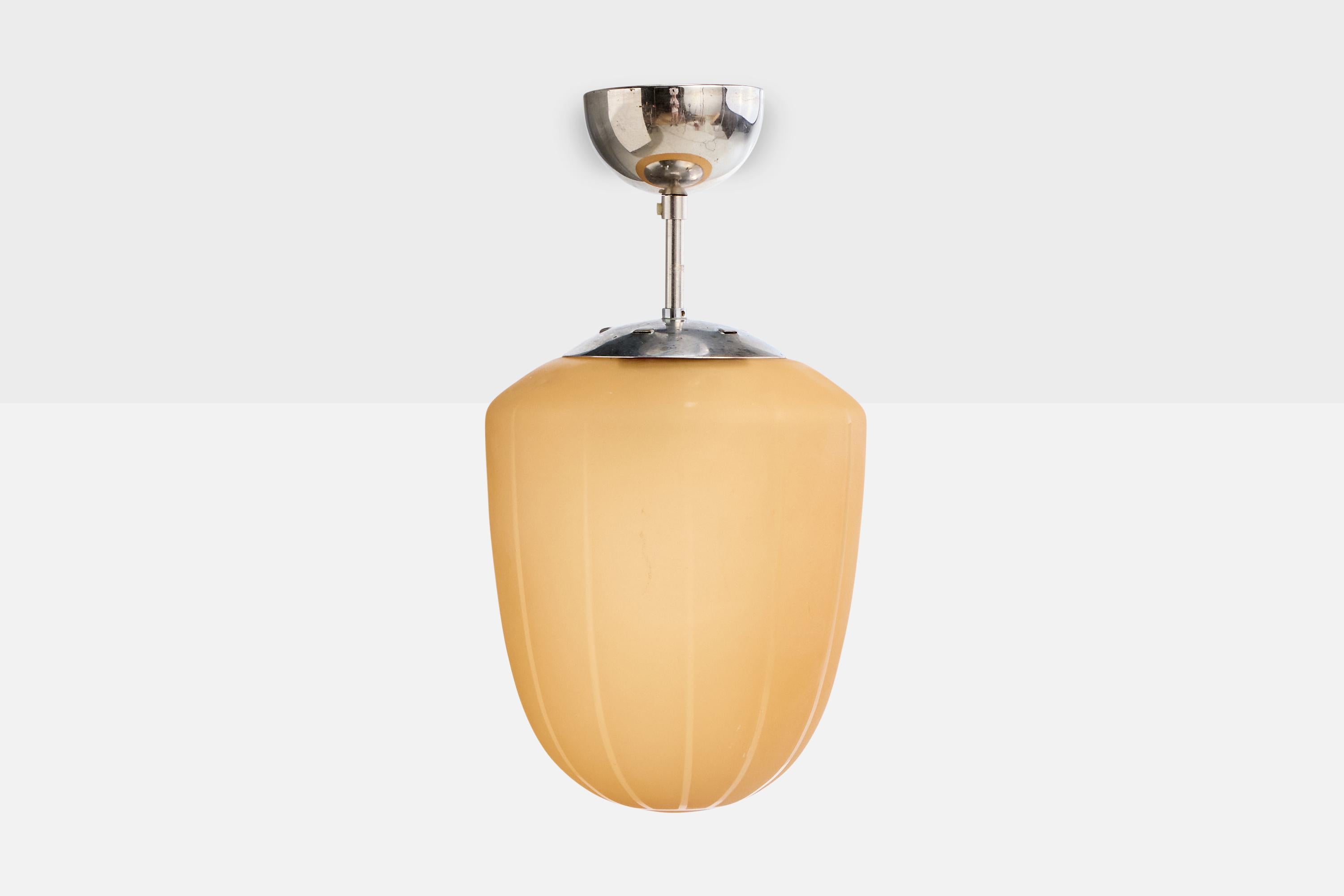 Scandinavo moderno Designer svedese, lampada a sospensione, vetro, nichel, Svezia, anni '30 in vendita