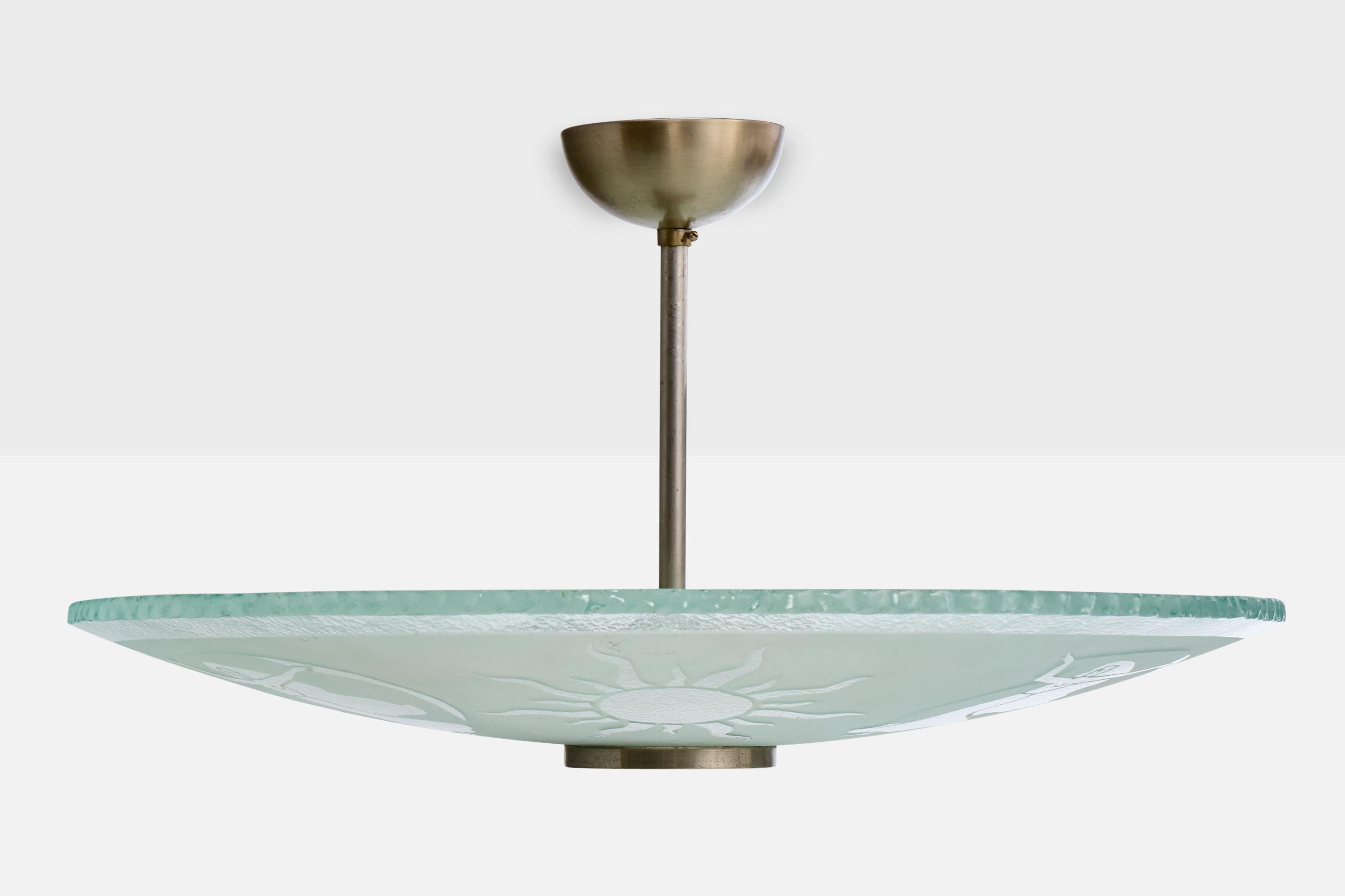 Suédois Designer suédois, suspension, verre, nickel, Suède, années 1930 en vente