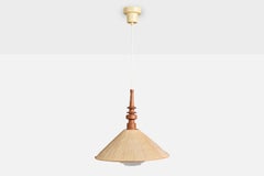 Swedish Designer, Pendant Light, Glass, Washi Paper, Teak, Sweden, 1960s