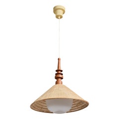 Swedish Designer, Pendant Light, Glass, Washi Paper, Teak, Sweden, 1960s