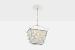 Swedish Designer, Pendant Light, Iron, Fabric, Sweden, 1940s