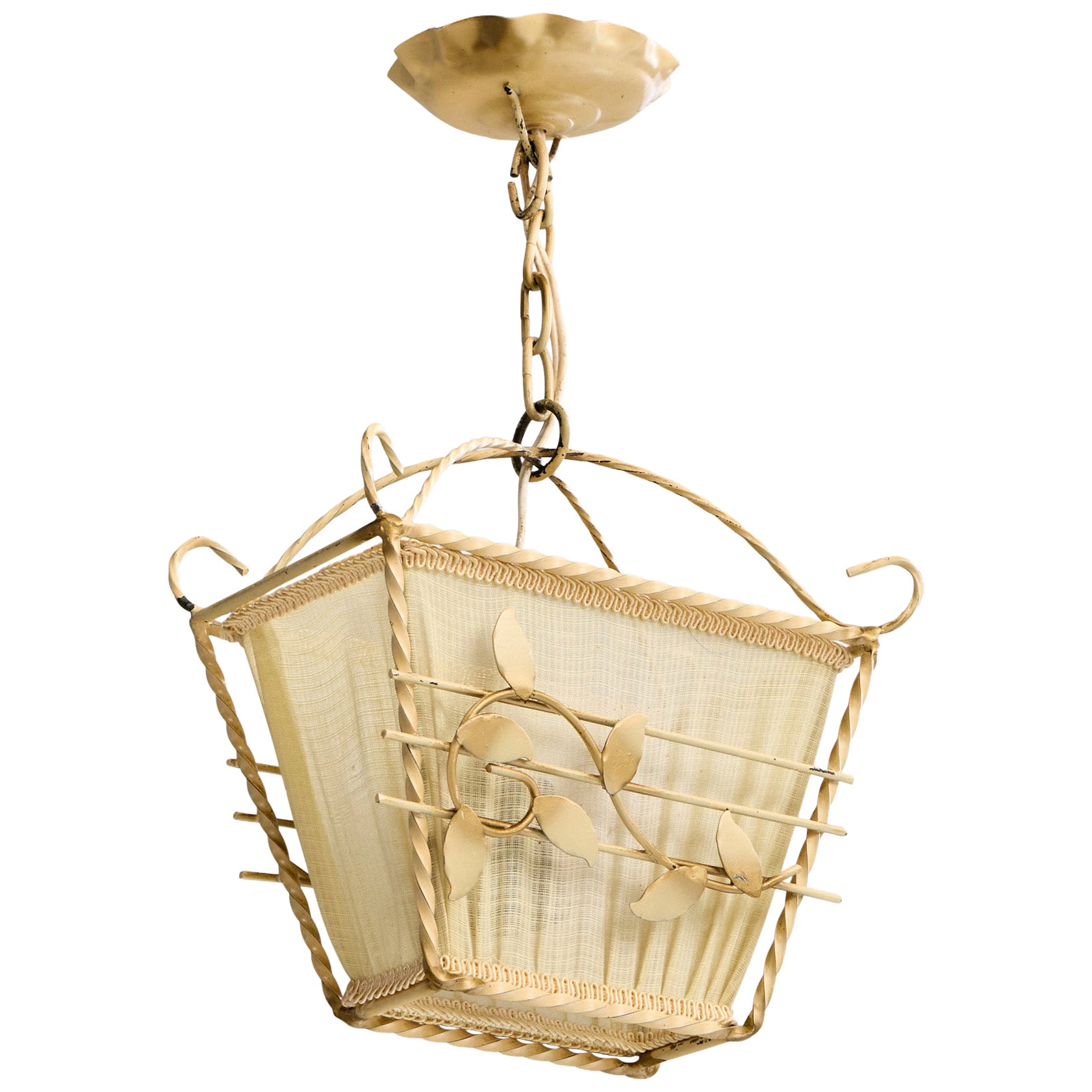 Swedish Designer, Pendant Light, Iron, Fabric, Sweden, 1940s