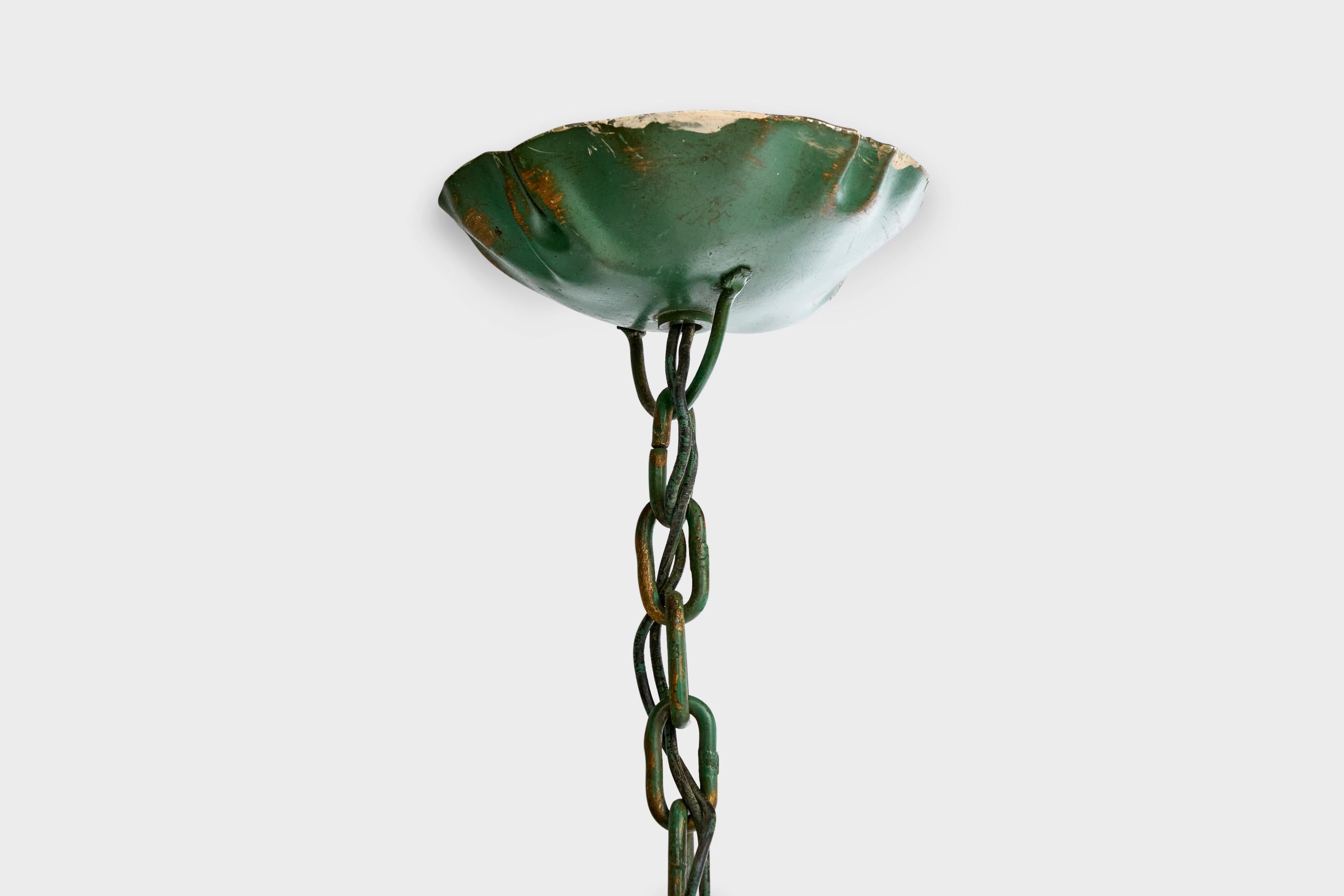 Designer suédois, lampe suspendue, fer, verre, Suède, années 1940 en vente 2