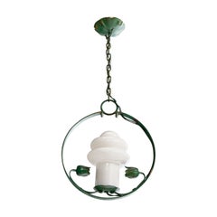 Designer suédois, lampe suspendue, fer, verre, Suède, années 1940